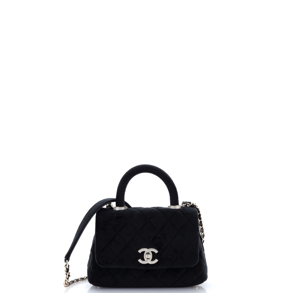 Chanel Extra Mini Coco Top Handle Bag Quilted Velvet with Crystal Detail